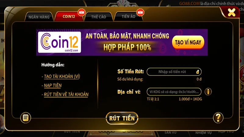 Giao dịch rút tiền cùng Go88 khá đơn giản, tiện lợi